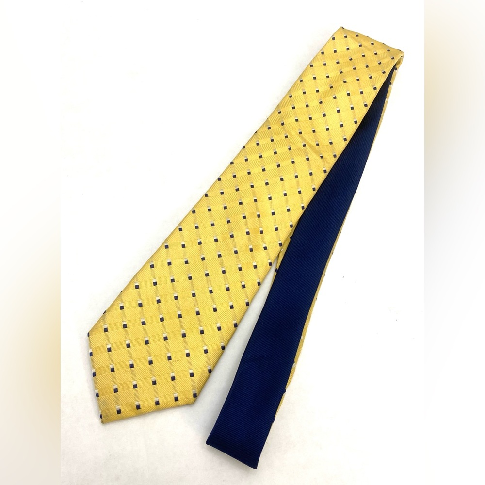 Tommy Hilfiger Yellow/Blue Checked Silhouette w/Polka Dot Silk Necktie